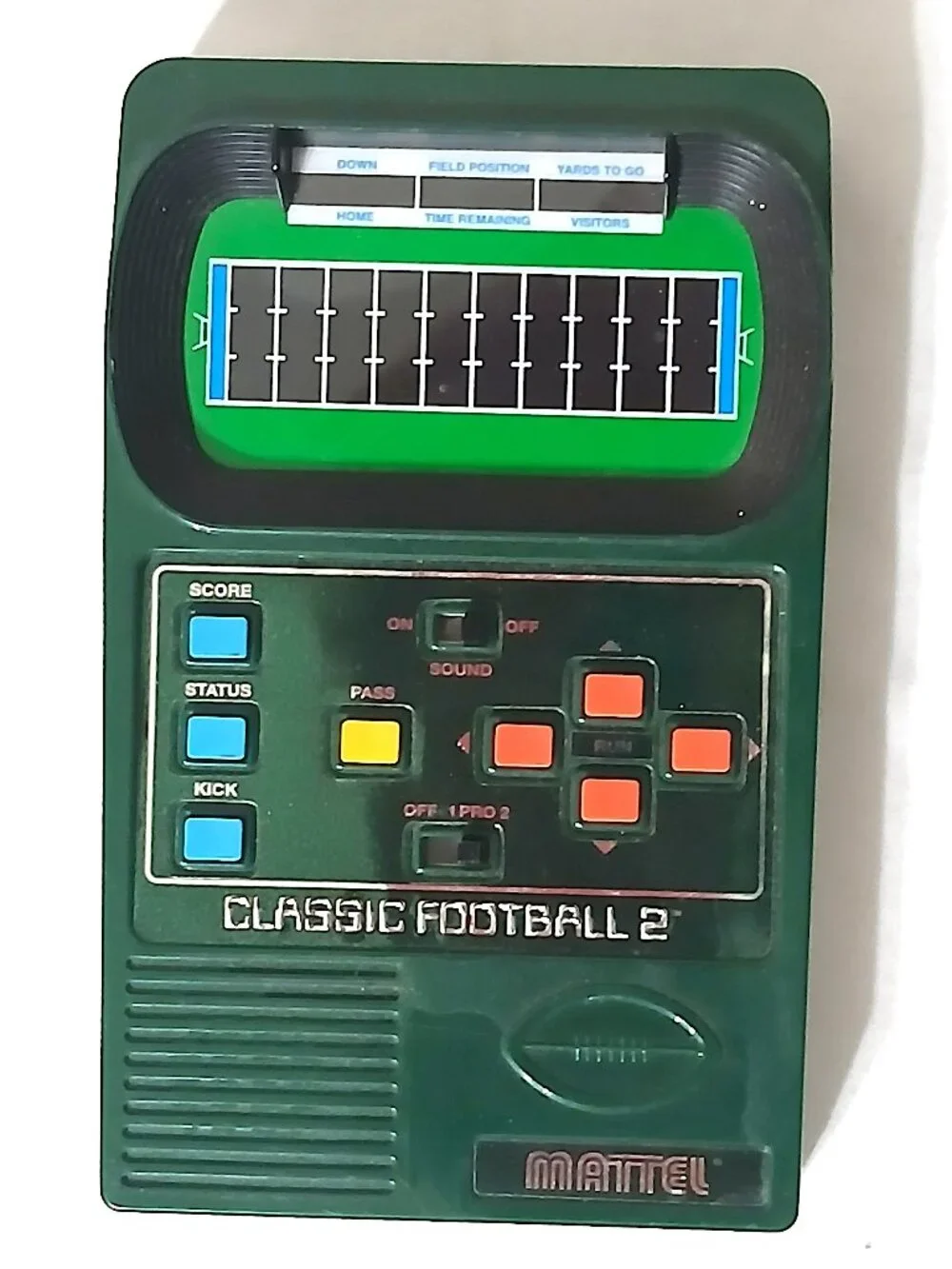 Mattel Classic Football 2 Electronic Handheld Game Working Tested Green LCD LED